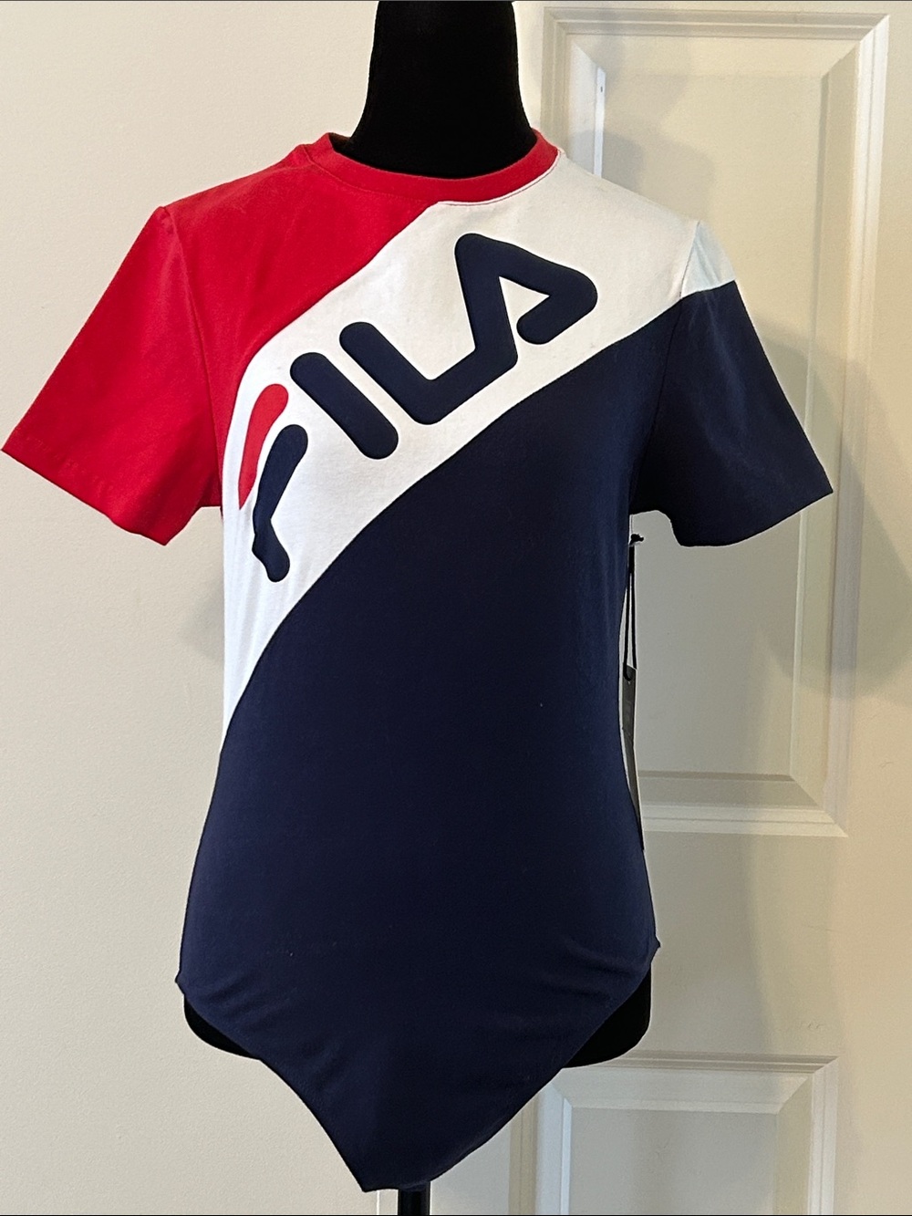 NWT Fila Women’s Short Sleeve Colorblock Logo Bodysuit - Red, White & Navy